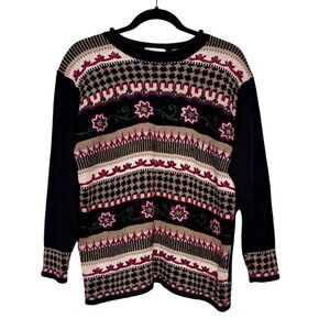 Vintage‎ Paul Harris Y2K Fair Isle Floral Sweater Womens Size M Boho Cottagecore